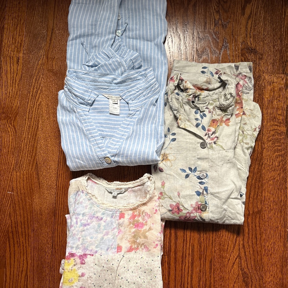 JOHN MARK Women Button Up Tunic Top 100% Linen Floral Long Sleeve bundle lot